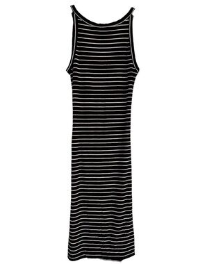 Abercrombie Fitch Midi Ribbed Dress Sz S Cut Out Back Striped Black Cream
